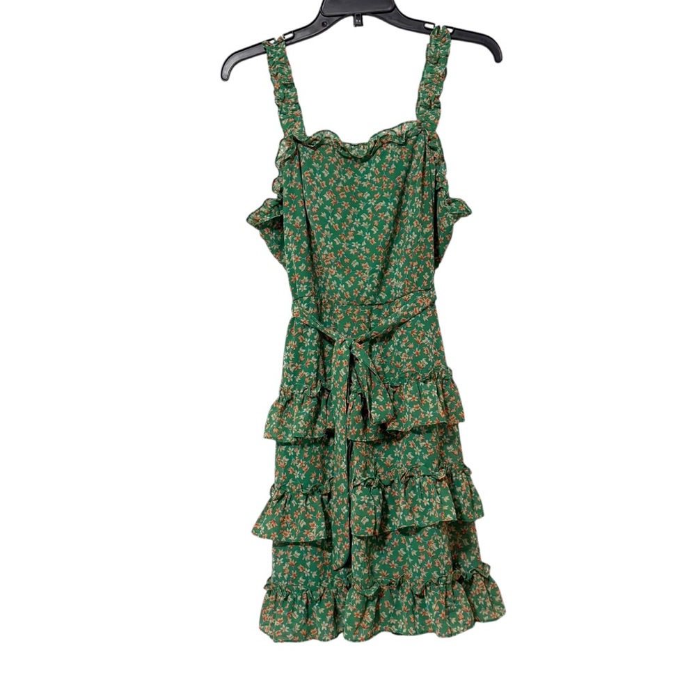 Anthropologie Toulon Green Floral Size Medium Ruffle Tiered Mini Dress Boho‎